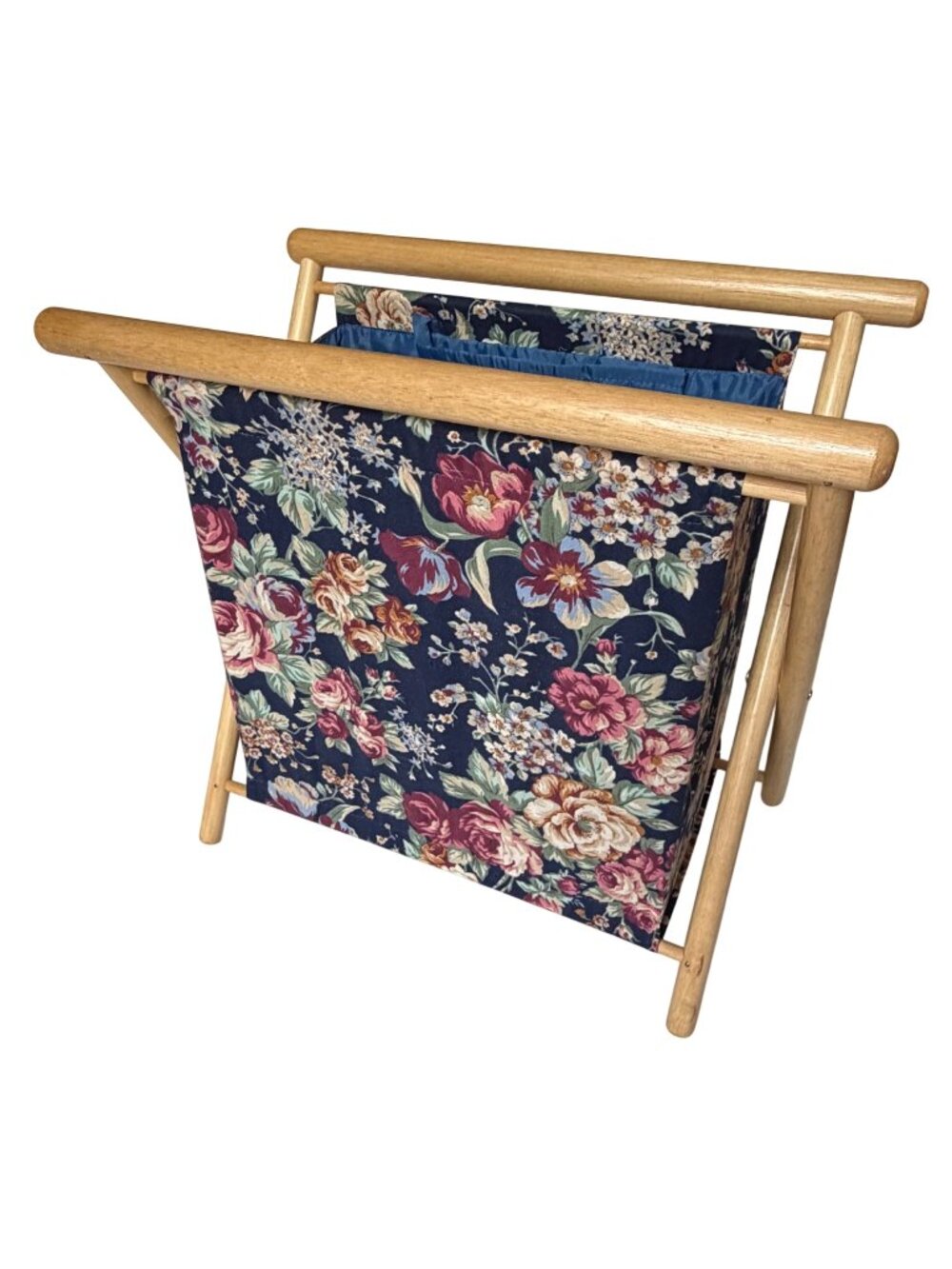 Vintage Floral Folding Stand Up Knitting Craft Sewing Yarn Basket Holder